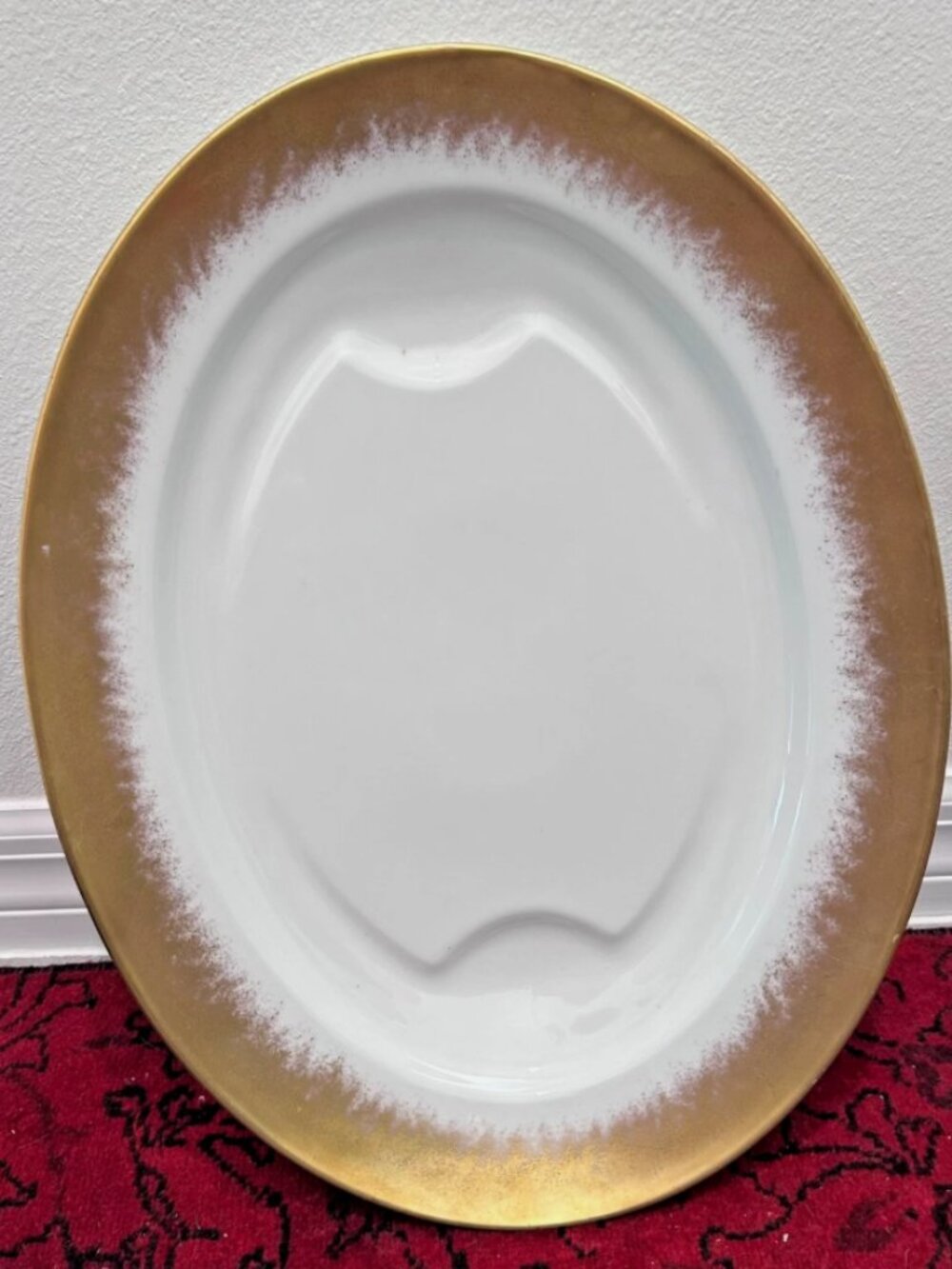 Antique Limoges France Old Abbey 18” White w/Gold Porcelain Serving Platter Tray